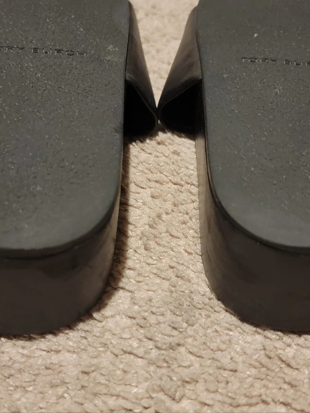 Tory Burch Patos Platform Sandals Slides Black Gold Size 7.5